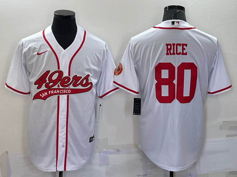 Men's San Francisco 49ers #80 Jerry Rice White With Patch Cool Base Stitched Baseball Jersey Men's San Francisco 49ers #80 Jerry Rice White With Patch Cool Base Stitched Baseball Jersey
